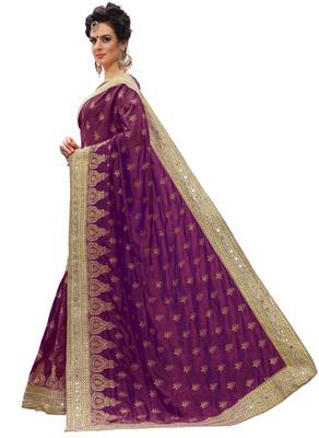 Trendmalls Purple embroidered silk Party Wear Saree With Blouse 4
