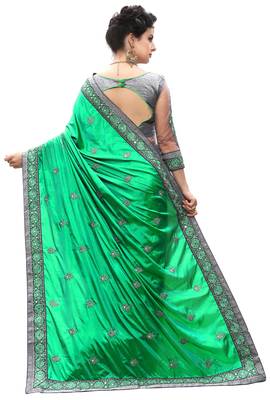 Trendmalls Green embroidered silk  Traditional Wedding Party Wear Bridal Saree with Blouse  2