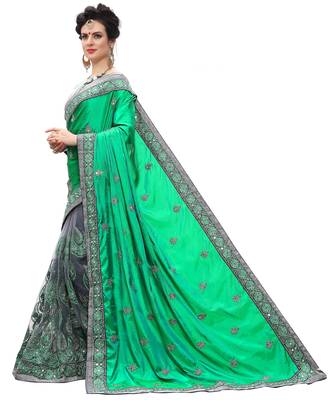 Trendmalls Green embroidered silk  Traditional Wedding Party Wear Bridal Saree with Blouse  3