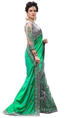 Trendmalls Green embroidered silk  Traditional Wedding Party Wear Bridal Saree with Blouse  4