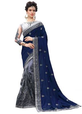 Trendmalls Navyblue embroidered silk saree with blouse  1