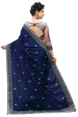 Trendmalls Navyblue embroidered silk saree with blouse  2