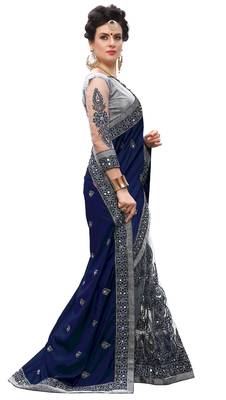 Trendmalls Navyblue embroidered silk saree with blouse  4