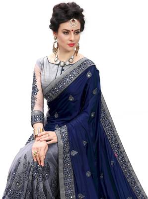 Trendmalls Navyblue embroidered silk saree with blouse  5