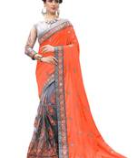 Trendmalls Orange embroidered silk Party Wear Saree With Blouse