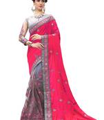 Trendmalls Pink embroidered silk  Traditional Wedding Party Wear Bridal Saree with Blouse 