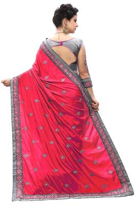 Trendmalls Pink embroidered silk  Traditional Wedding Party Wear Bridal Saree with Blouse  2