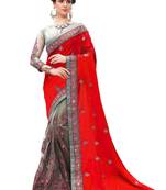 Trendmalls Red embroidered silk Party Wear Saree With Blouse