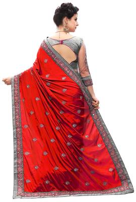 Trendmalls Red embroidered silk Party Wear Saree With Blouse 2