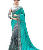 Trendmalls Turquoise embroidered silk   Traditional Wedding Party Wear Bridal Saree With Blouse  