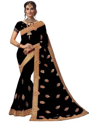 Black embroidered georgette saree with blouse 1