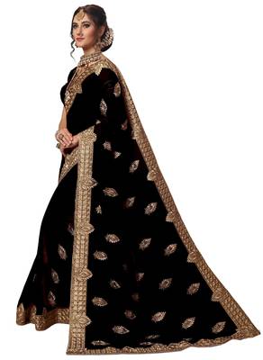 Black embroidered georgette saree with blouse 3