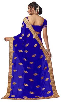 Blue embroidered georgette saree with blouse 2