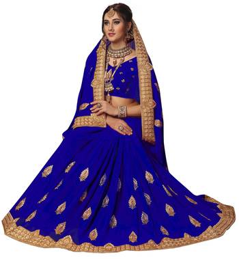 Blue embroidered georgette saree with blouse 4