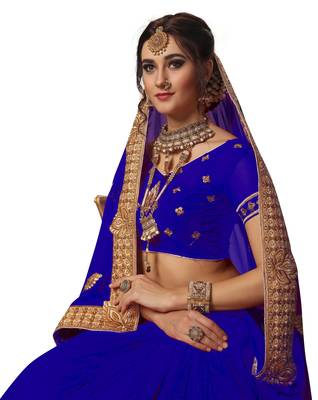 Blue embroidered georgette saree with blouse 5