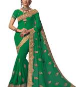 Green embroidered georgette saree with blouse