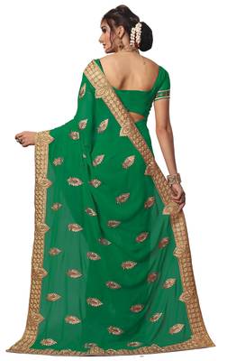 Green embroidered georgette saree with blouse 2