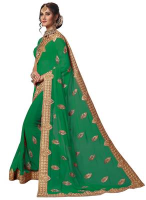 Green embroidered georgette saree with blouse 3