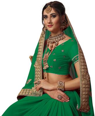 Green embroidered georgette saree with blouse 5