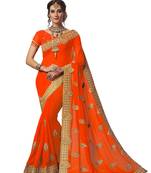 Orange embroidered georgette saree with blouse