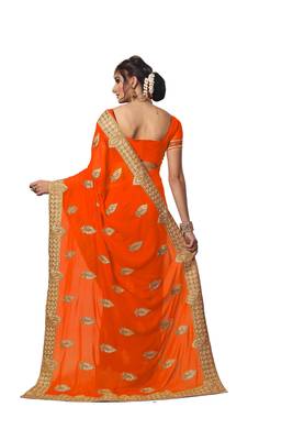 Orange embroidered georgette saree with blouse 2