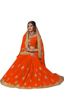 Orange embroidered georgette saree with blouse 4