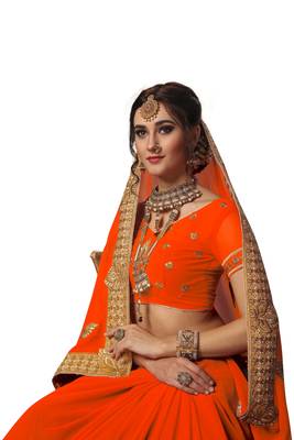 Orange embroidered georgette saree with blouse 5