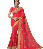 Pink embroidered georgette saree with blouse
