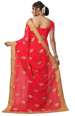Pink embroidered georgette saree with blouse 2