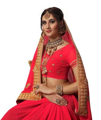 Pink embroidered georgette saree with blouse 5