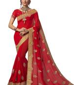 Red embroidered georgette saree with blouse
