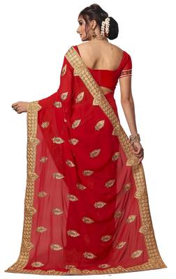 Red embroidered georgette saree with blouse 2