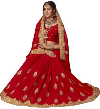Red embroidered georgette saree with blouse 4