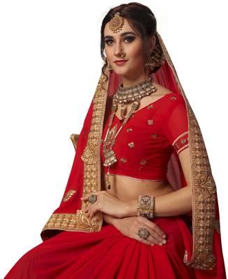 Red embroidered georgette saree with blouse 5
