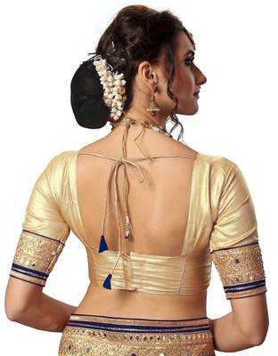 Trendmalls Blue embroidered satin Traditional Wedding Party Wear Bridal Saree with Blouse  5