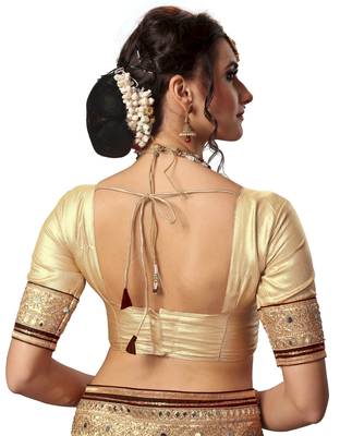 Trendmalls Brown embroidered satin Traditional Wedding Party Wear Bridal Saree With Blouse   5