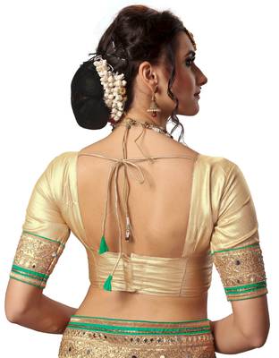 Trendmalls Green Embroidered Satin Traditional Wedding Party Wear Bridal Saree With Blouse   5