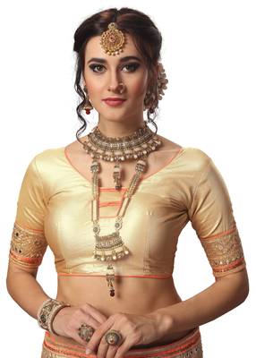 Trendmalls Peach embroidered satin Party Wear Saree With Blouse 5