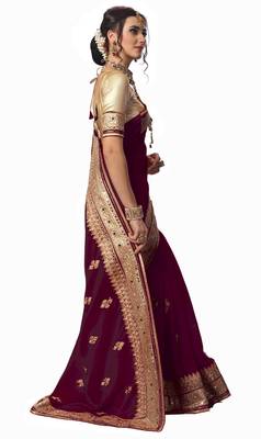 Trendmalls Purple Embroidered Satin Party Wear Saree With Blouse 3