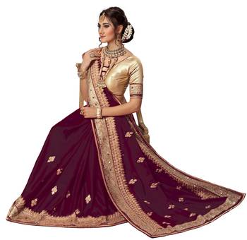 Trendmalls Purple Embroidered Satin Party Wear Saree With Blouse 4