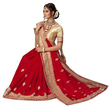 Trendmalls Red embroidered satin Party Wear Saree With Blouse 4