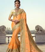 Trendmalls Yellow embroidered satin Party Wear Saree With Blouse