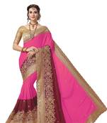 Trendmalls Trendmalls Pink Embroidered Satinsaree With Blouse