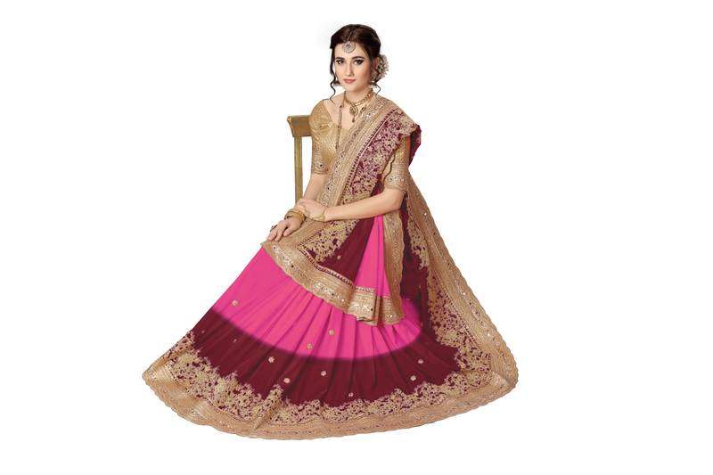 Trendmalls Trendmalls Pink Embroidered Satinsaree With Blouse
