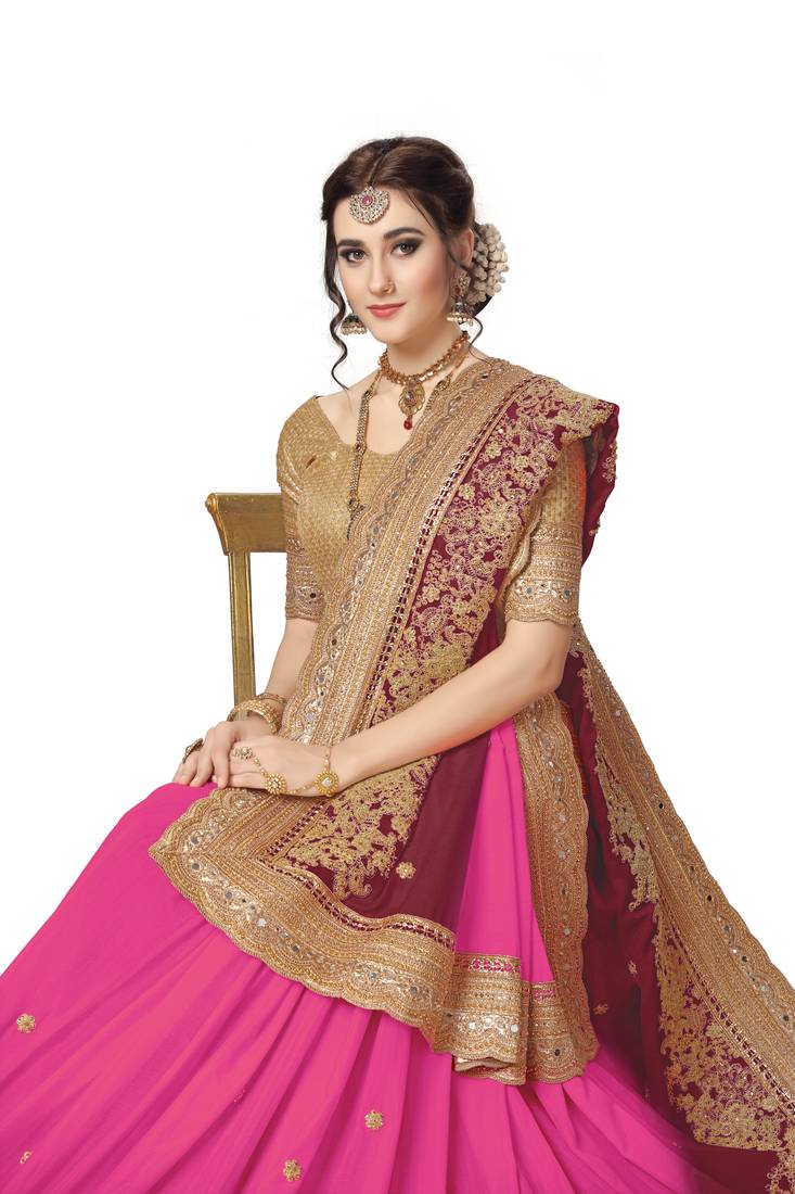 Trendmalls Trendmalls Pink Embroidered Satinsaree With Blouse