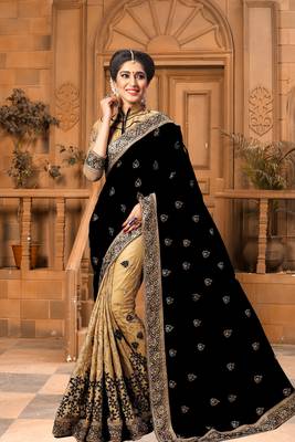 Black embroidered silk saree with blouse party wear sari 1