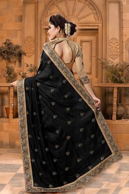 Black embroidered silk saree with blouse party wear sari 2