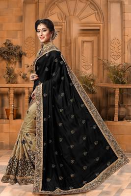 Black embroidered silk saree with blouse party wear sari 3