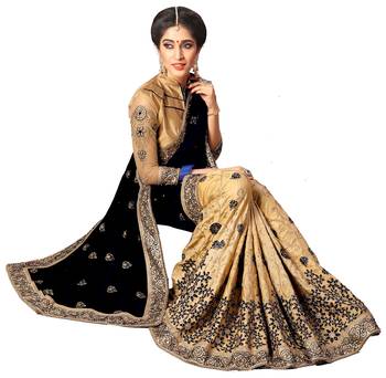 Black embroidered silk saree with blouse party wear sari 4
