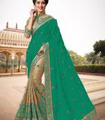 Trendmalls Womens Silk Heavy Embroidery Half & Half Green Party Wear Saree With Blouse